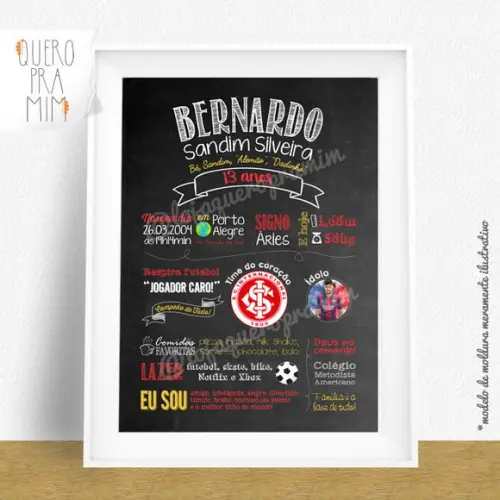 Quadro ou Chalkboard de aniversário 15 anos time futebol A4