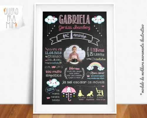 Quadro ou Chalkboard de aniversário A4 Chuva de Amor