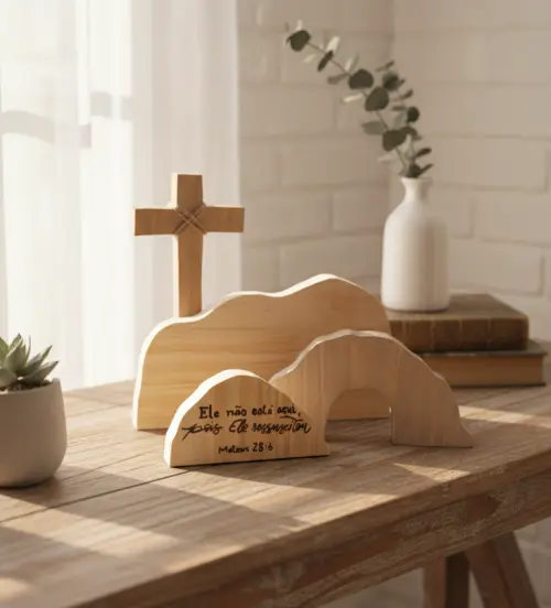 Decoração Páscoa Cristã em Madeira Túmulo Ressurreição Jes