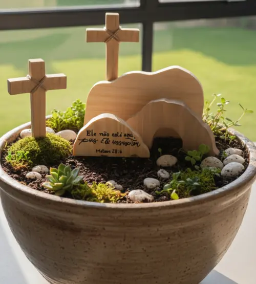 Decoração Páscoa Cristã em Madeira Túmulo Ressurreição Jes