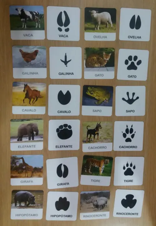 PDF 24 Flashcards Pegadas de Animais Pareamento Montessori - Arquivo digital