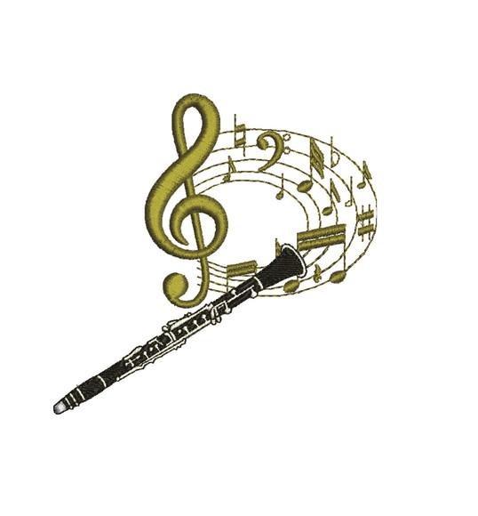 Matriz de Bordado Clarinete e Notas Musicais