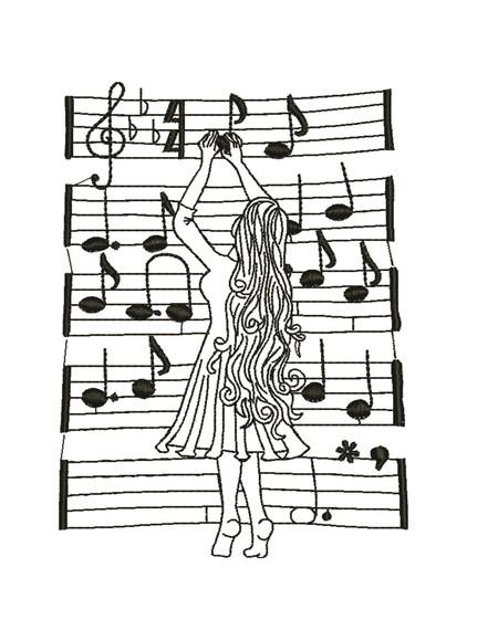 Matriz de Bordado Moça e Notas Musicais