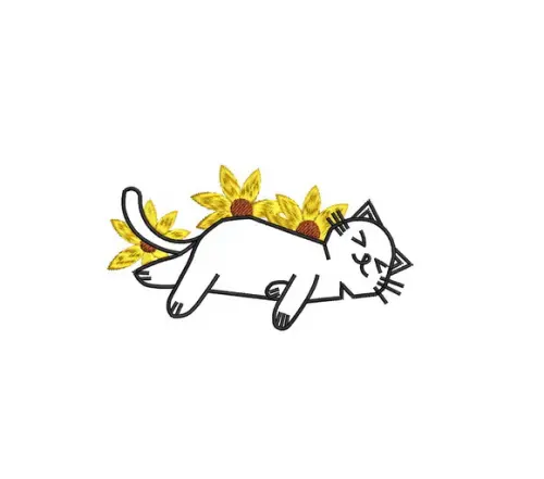 Matriz de Bordado Gato com Flores