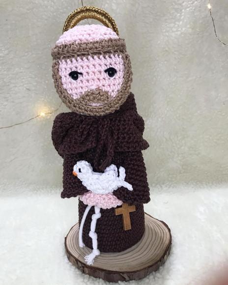 São Francisco de Assis Amigurumi de crochê presente artesanal c