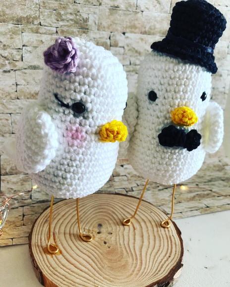 Topo de Bolo Passarinhos Amigurumi em crochê