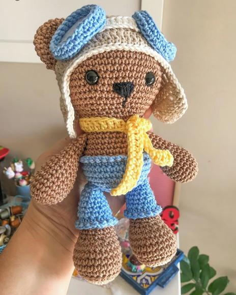 Ursinho Aviador Amigurumi de crochê presente para bebês