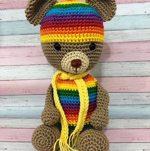 Urso Arco Íris Amigurumi de crochê presente feito à mão