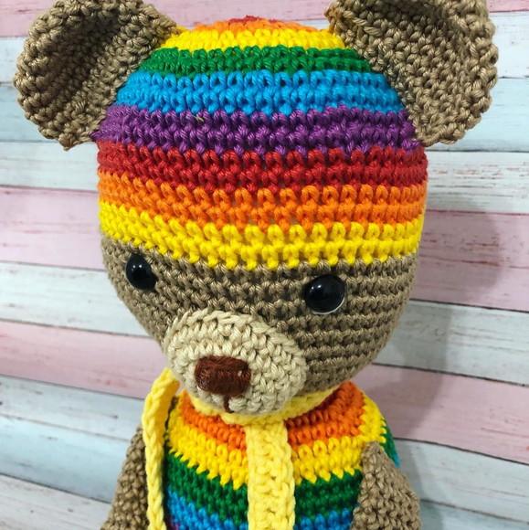 Urso Arco Íris Amigurumi de crochê presente feito à mão