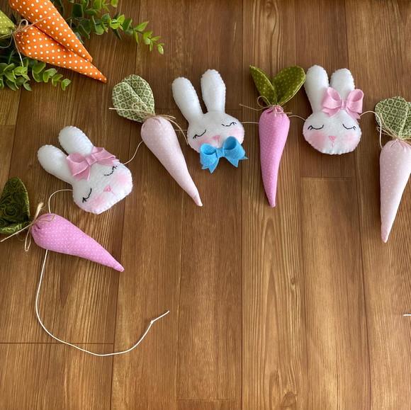 Varal Coelhos e Cenouras Decoração Artesanal Festas Páscoa