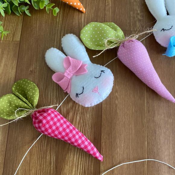 Varal Coelhos e Cenouras Decoração Artesanal Festas Páscoa