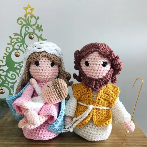Sagrada Família Amigurumi de crochê decoração de natal