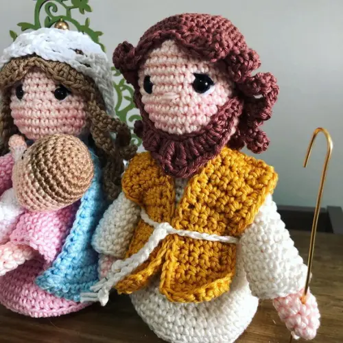 Sagrada Família Amigurumi de crochê decoração de natal