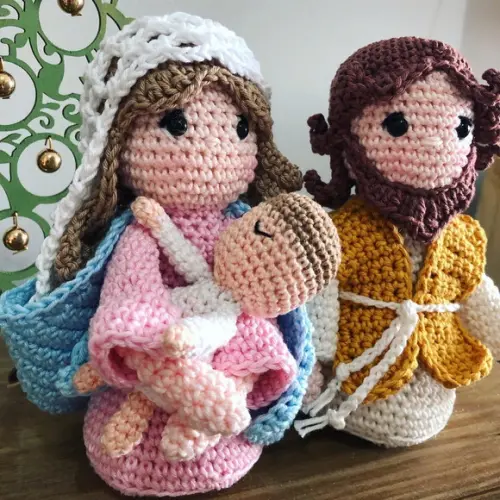 Sagrada Família Amigurumi de crochê decoração de natal
