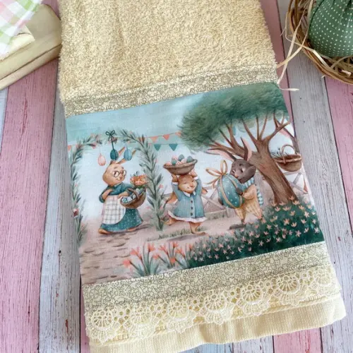 Toalha de Rosto com Barrado presente artesanal de páscoa