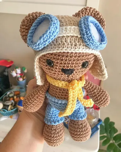 Ursinho Aviador Amigurumi de crochê presente para bebês