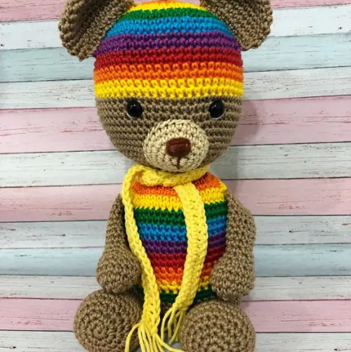 Urso Arco Íris Amigurumi de crochê presente feito à mão