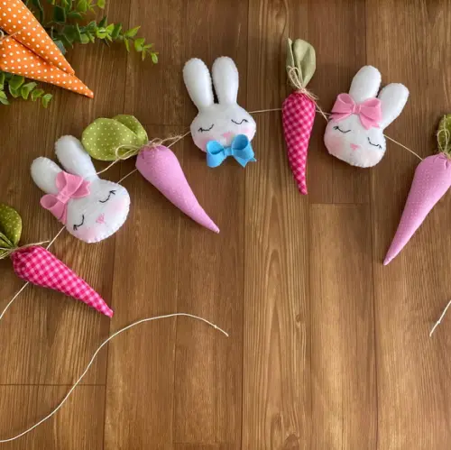 Varal Coelhos e Cenouras Decoração Artesanal Festas Páscoa