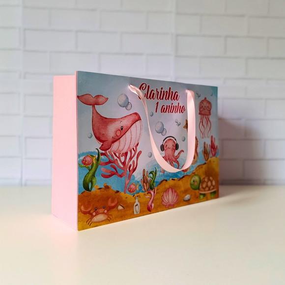 Sacola Personalizada G Fundo do Mar Aquarela ( Menina )