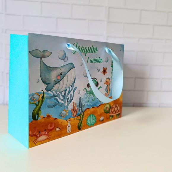 Sacola Personalizada G Fundo do Mar Aquarela ( Menino )