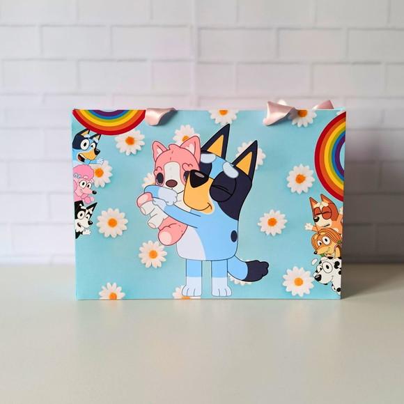 Sacola Personalizada( G ) Bluey Azul- com Alça e Laço Cetim