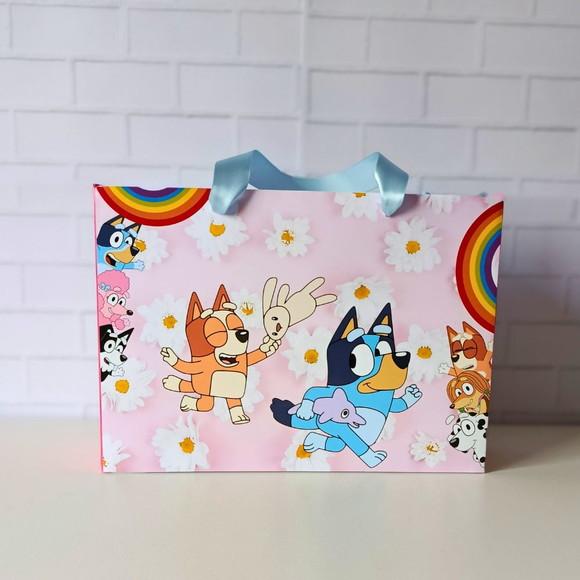 Sacola Personalizada( G ) Bluey Rosa- com Alça e Laço Cetim