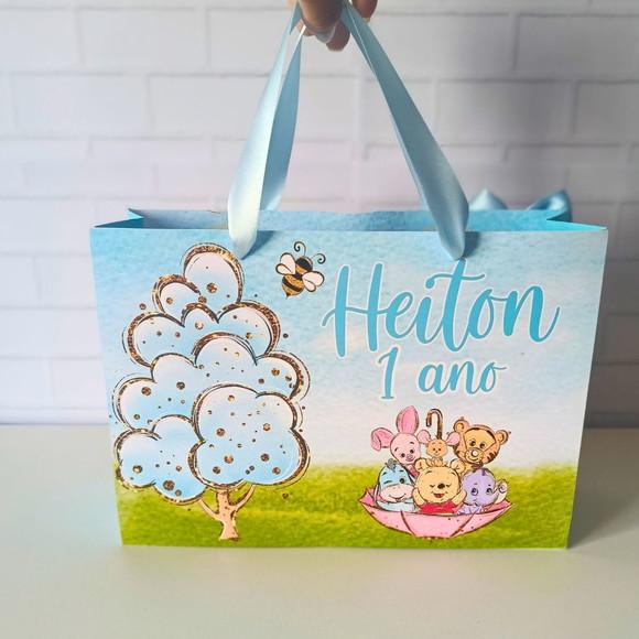 Sacola Personalizada( G ) Ursinho Pooh Cute Aquarela