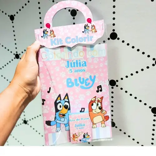 Livrinho de Colorir- Bluey Rosa com Giz de Cera