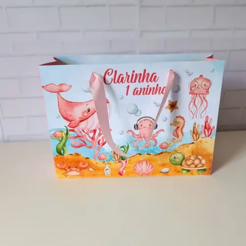 Sacola Personalizada G Fundo do Mar Aquarela ( Menina )