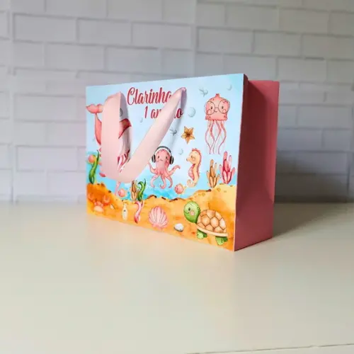 Sacola Personalizada G Fundo do Mar Aquarela ( Menina )
