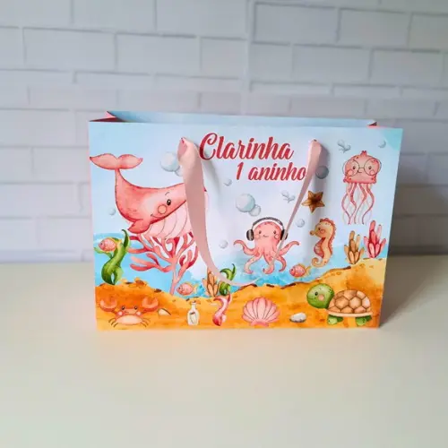 Sacola Personalizada G Fundo do Mar Aquarela ( Menina )