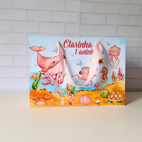 Sacola Personalizada G Fundo do Mar Aquarela ( Menina )