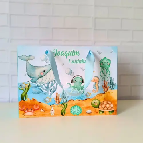 Sacola Personalizada G Fundo do Mar Aquarela ( Menino )