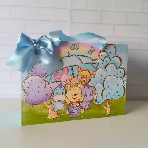 Sacola Personalizada( G ) Ursinho Pooh Cute Aquarela