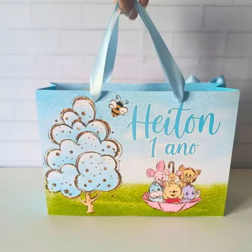 Sacola Personalizada( G ) Ursinho Pooh Cute Aquarela