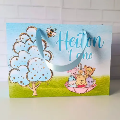 Sacola Personalizada( G ) Ursinho Pooh Cute Aquarela