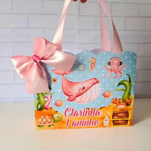 Sacolinha Personalizada Fundo do Mar Aquarela ( Menina )