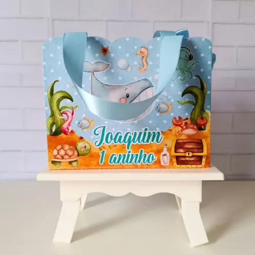 Sacolinha Personalizada Fundo do Mar Aquarela ( Menino )