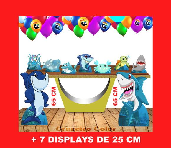 Kit Festatotem Tubarão 65 Cm E Displays De Mesa 25 Cm