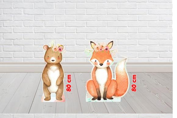 Totem Bicho no Bosque com 80 cm Urso e Rapoza