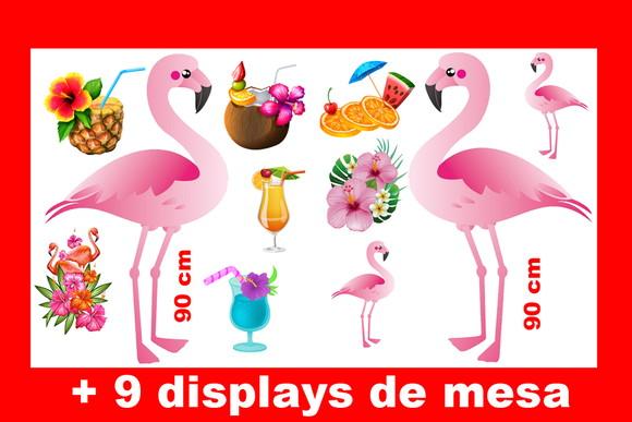 Totem Flamingo festa tropical e Displays de mesa