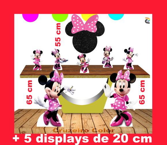 Totem Minnie Rosa 65 cm e displays de mesa 25 cm e elipse 55