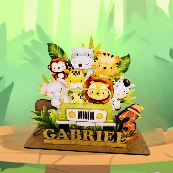 Centro de Mesa Safari 12unidade Personalizado em mdf e Papel