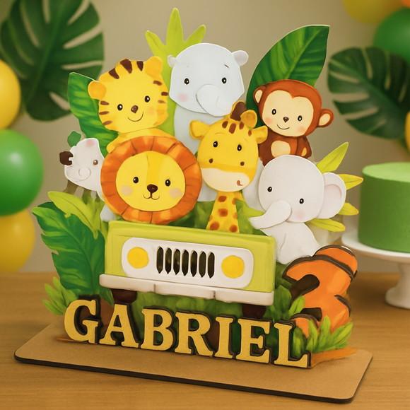 Centro de Mesa Safari 12unidade Personalizado em mdf e Papel