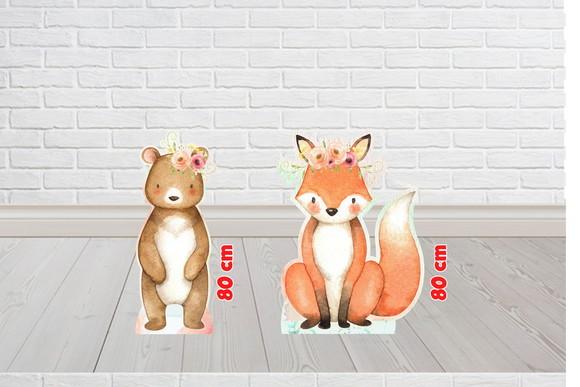 Totem Bicho no Bosque com 80 cm Urso e Rapoza