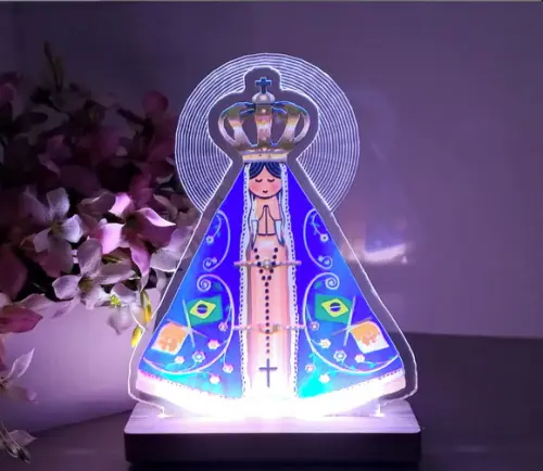 Abajur Acrilico Luminária Led Nossa Senhora Aparecida