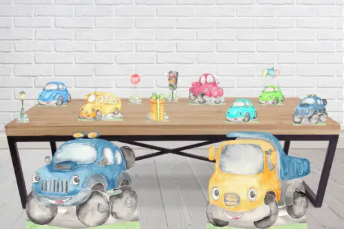 Display Carros Aquarelados, Totem decorativo para festa