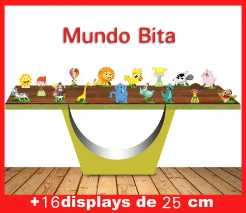 Display de mesa mundo Bita, totem enfeite de aniversario