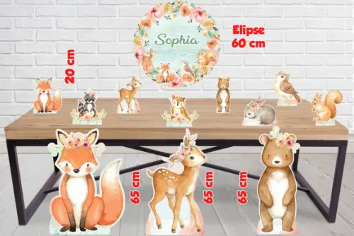 Displays Bicho do Bosque e Elipse 60x60 em mdf de 3mm
