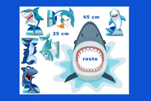 Displays Tubarão 65 cm para foto e 6 peças de 25 cm para me